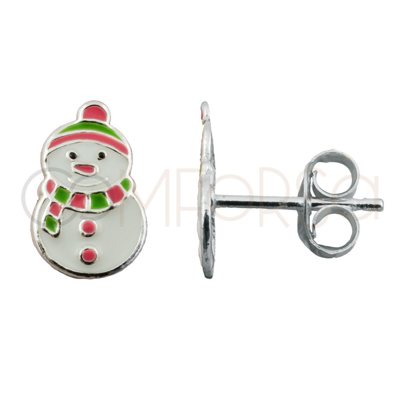 Brincos boneco de neve com esmalte 6x10mm prata 925