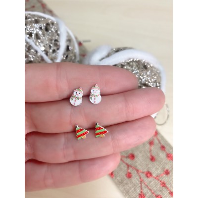 Brincos boneco de neve com esmalte 6x10mm prata 925