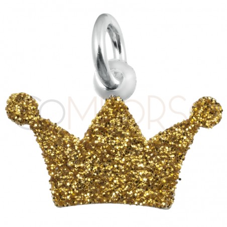 Pingente coroa com glitter dourado 10x13.5mm prata 925