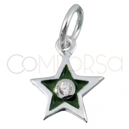 Pingente estrela verde e zircónio 8 x 10mm prata 925 banhada a ouro
