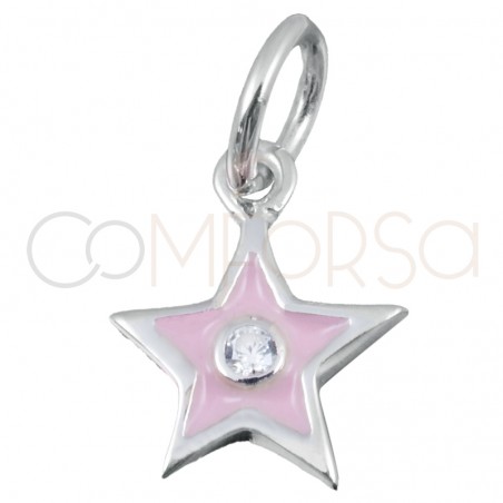 Pingente estrela rosa e zircónio 8 x 10mm prata 925