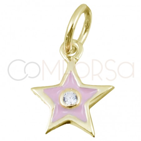 Pingente estrela rosa e zircónio 8 x 10mm prata 925 banhada a ouro