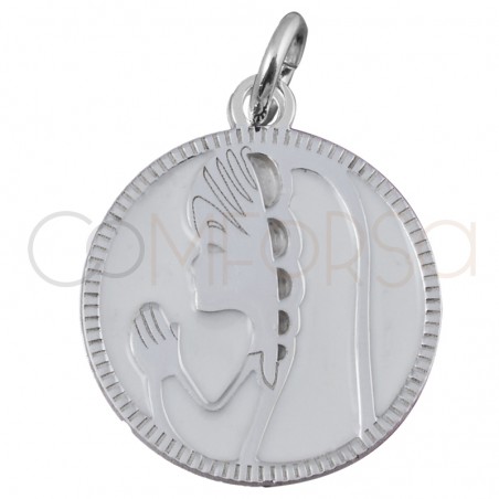 Medalha virgem véu esmalte branco 15mm prata 925