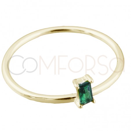 Anel com zircónia rectangular 2x5mm emerald prata 925