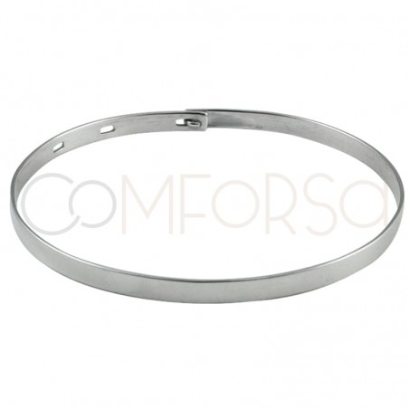 Bracelete ajustável oval liso prata 925