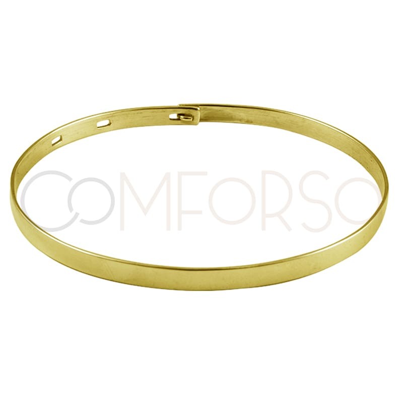 Bracelete ajustável oval liso em prata 925 banhada a ouro