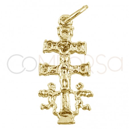 Cruz de Caravaca grande 11 x 22mm prata 925 banhada a ouro