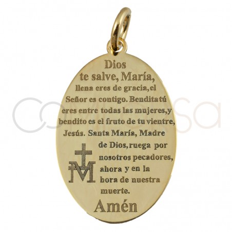 Gravura + Pingente "Ave Maria" 12 x 20mm prata 925 banhada a ouro