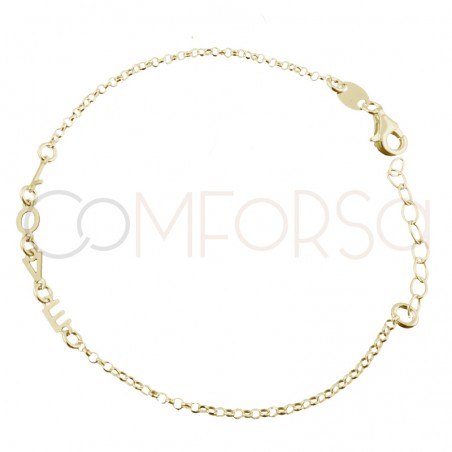 Pulseira Love 17 + 3cm de extensão prata 925 banhada a ouro