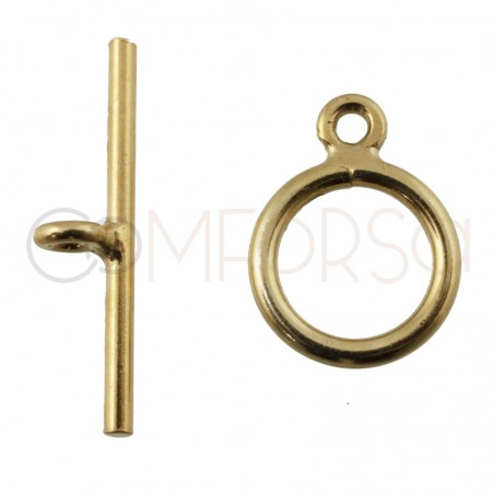 Fecho T argola 10 mm travessão 19 mm prata 925 banhada a ouro