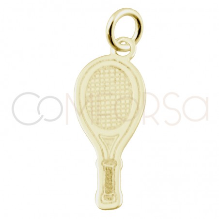 Pingente raquete de tênis 7.5 x 18mm prata 925 banhada a ouro