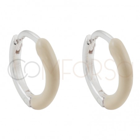 Mini brinco de argola esmalte coconut cream 12 mm prata 925