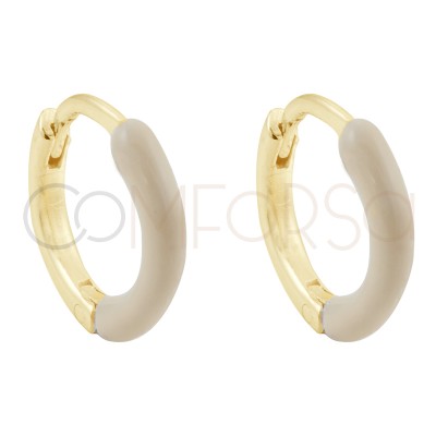 Mini brinco de argola esmalte coconut cream 12 mm prata 925