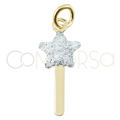 Pingente varinha estrela com glitter 7.4 x 19 mm prata 925