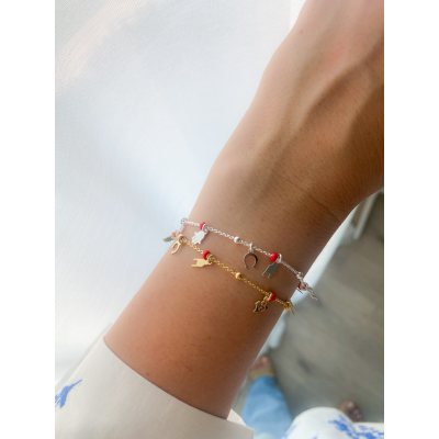 Pulseira da sorte 17cm + 4cm prata 925 banhada a ouro