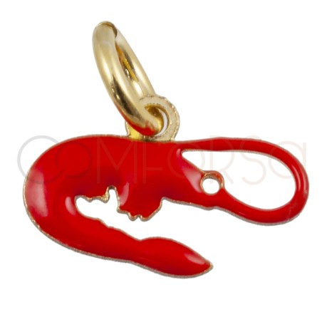 Pingente camarão vermelho 10.5x7mm prata 925 banhada a ouro