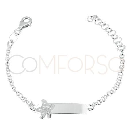 Pulseira de placa estrela 13 cm com extensor 3 cm prata 925