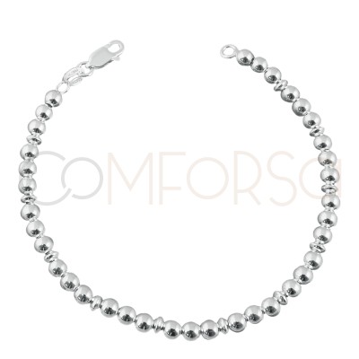 Pulseira bolas com disco 4 mm 18 cm prata 925