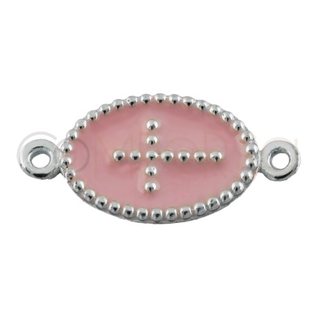 Entremeio cruz esmalte rosa 15x10mm prata 925