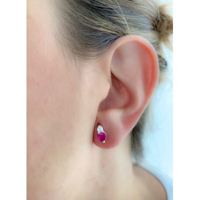 Brincos zircônia dupla ruby 5x8mm prata 925 banhada a ouro