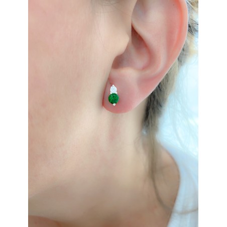 Brincos zircônia dupla emerald 5x8mm prata 925 banhada a ouro