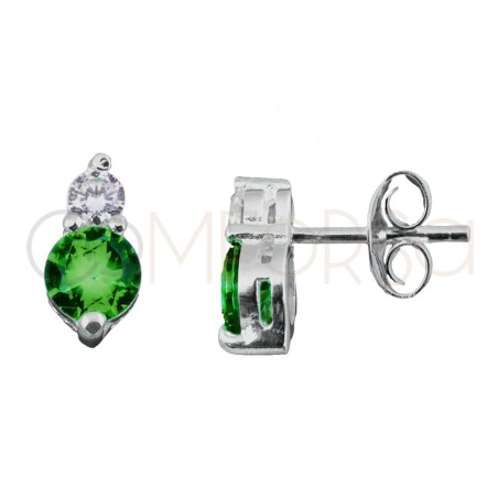 Brincos zircônia dupla emerald 5x8mm prata 925 banhada a ouro