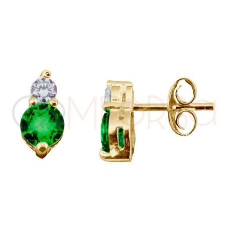 Brincos zircônia dupla emerald 5x8mm prata 925 banhada a ouro