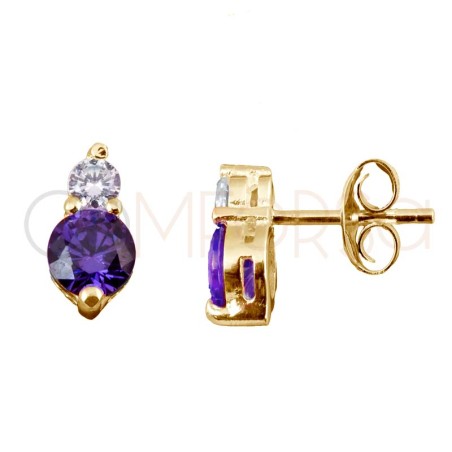 Brincos zircônia dupla tanzanite 5x8mm prata 925 banhada a ouro