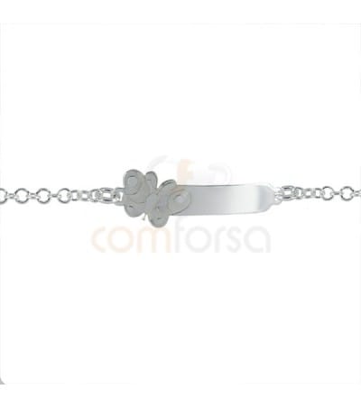 Pulseira placa mariposa  13 cm con alargador 3 cm prata 925