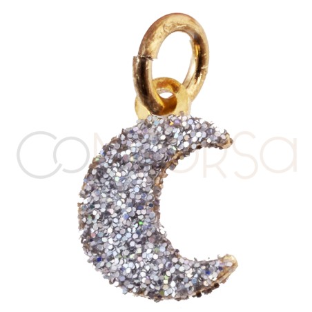 Pingente lua glitter silver 7 x 10mm prata 925 banhada a ouro