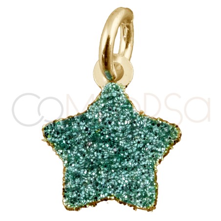 Pingente estrela glitter mint 8 x 8mm prata 925 banhada a ouro