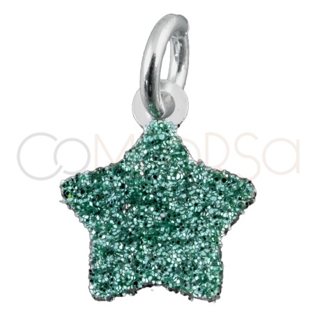 Pingente estrela glitter mint 8 x 8mm prata 925 banhada a ouro