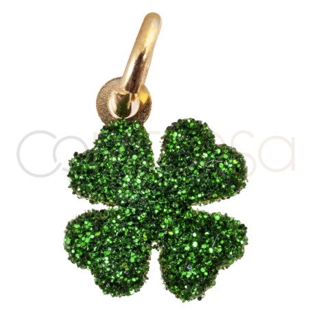 Pingente trevo glitter verde 8 x 8mm prata 925