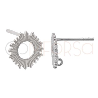 Peça para brinco sol com argola 10mm prata 925 banhada a ouro