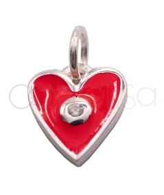Pingente coração de esmalte vermelho com zircônia 8 x 10mm prata 925