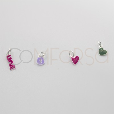 Mini pingente "love" com esmalte fúcsia 9.4 x 2.6mm prata 925