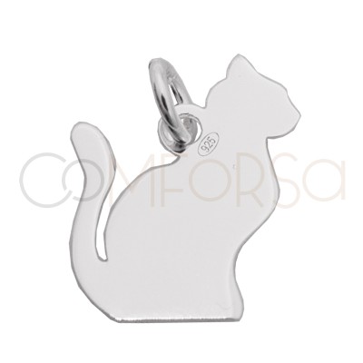 Gravura + Pingente gato sentado 15 x 15mm prata 925