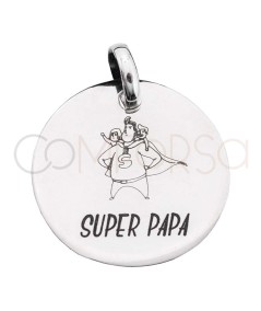 Medalha 20mm "Super Papa" prata 925