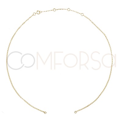 Corrente rolo com argolas 35 cm e alongador (6 cm) prata 925 banhada a ouro