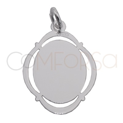 Gravura + Medalha Madonna oval vazada 14 x 20mm prata 925