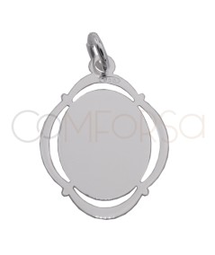 Gravura + Medalha Madonna oval vazada 14 x 20mm prata 925