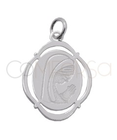 Gravura + Medalha Madonna oval vazada 14 x 20mm prata 925