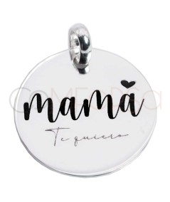 Medalha frase “Mamá te quiero” 20mm prata 925
