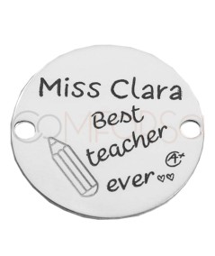 Gravura + "Best teacher ever" o nome do professor e um lápis no entremeio 20mm prata 925