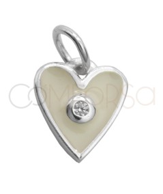 Pingente coraçao esmalte white milk com zirconia 8 x 10mm prata 925