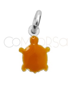 Pingente mini tartaruga esmalte orange 5 x 6mm prata 925