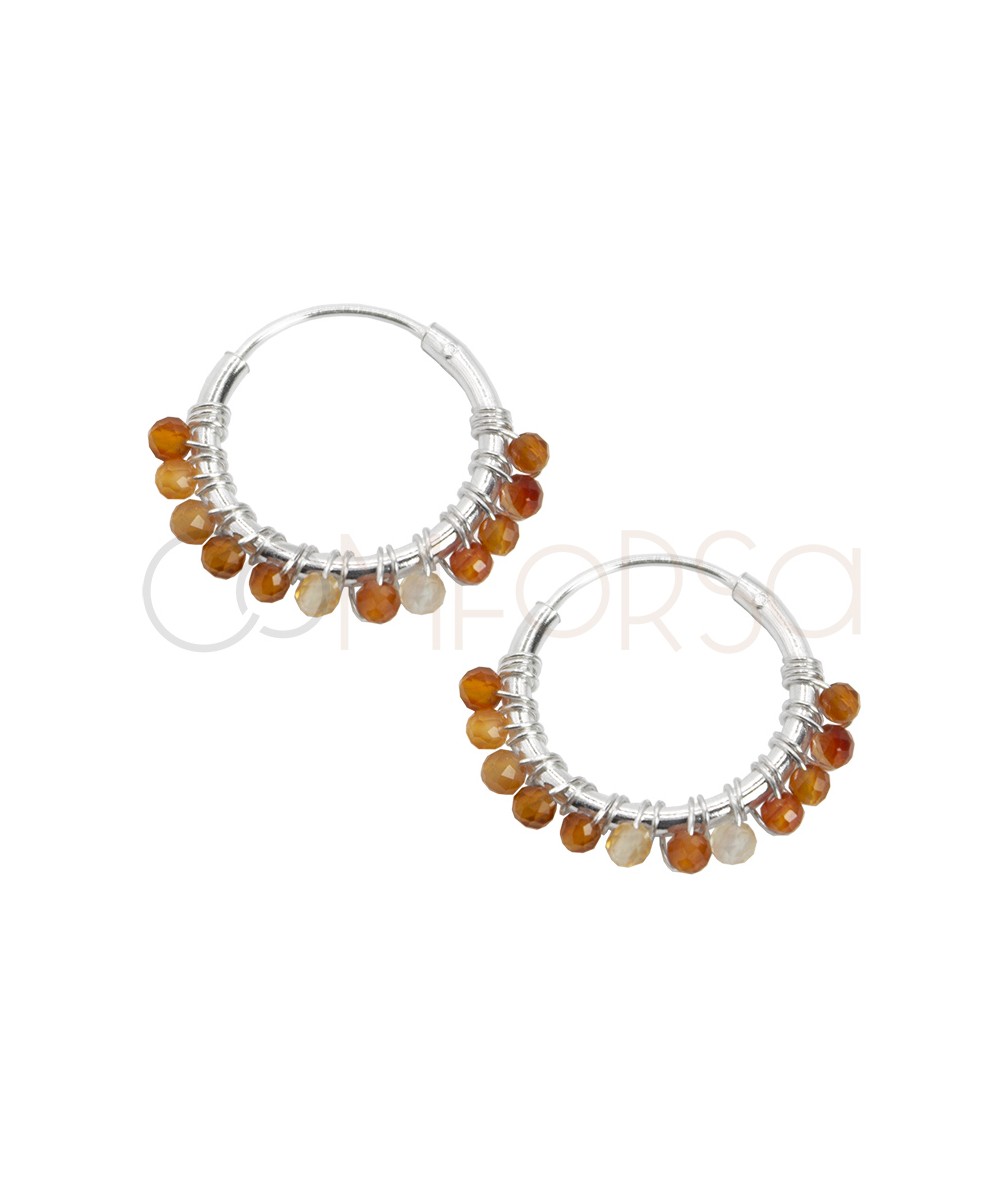 Brincos de argola com pedras Ágata Laranja 16mm prata 925
