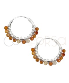 Brincos de argola com pedras Ágata Laranja 16mm prata 925