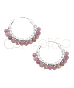 Brincos de argola com pedras Pink Tourmaline 14mm prata 925