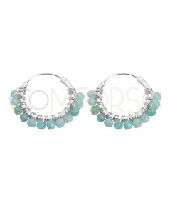 Brincos de argola com pedras Amazonite 12mm prata 925